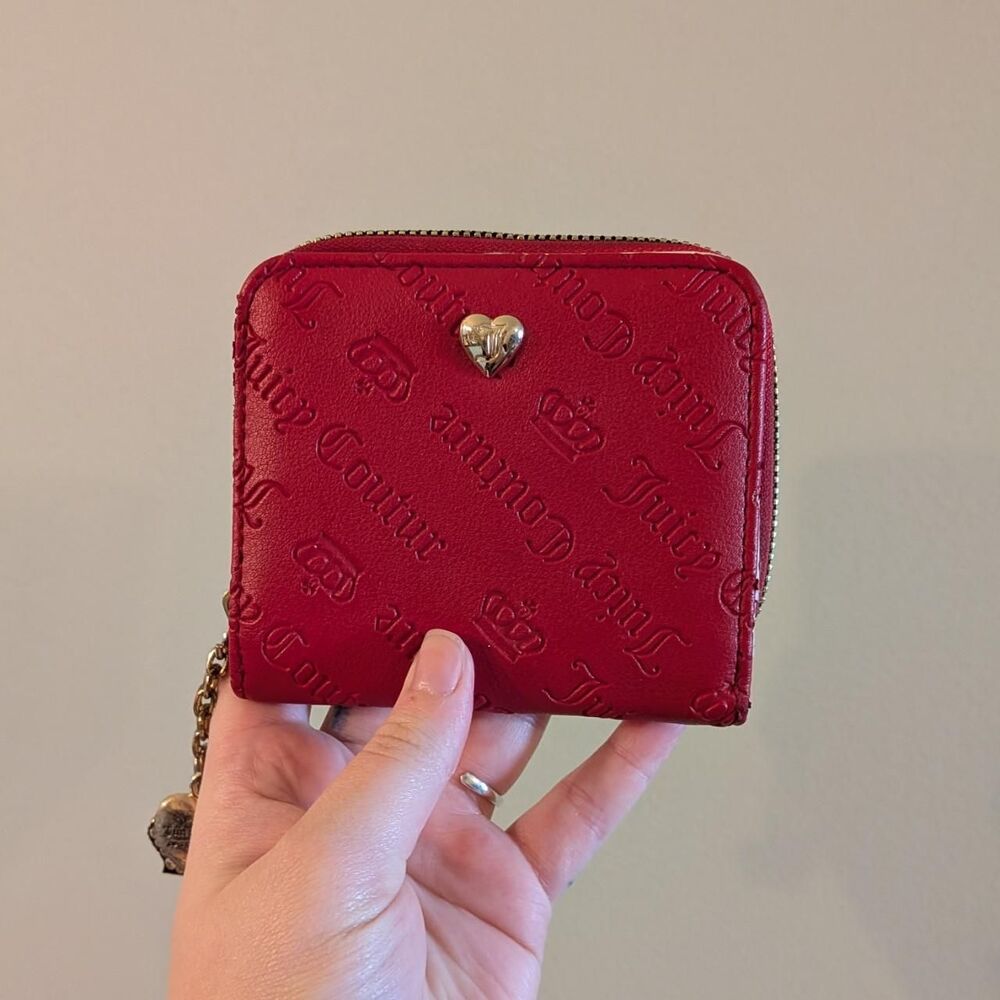 Juicy Couture Red Mini Wallet With Repeating 'Juicy Couture' Text And Crown Logo